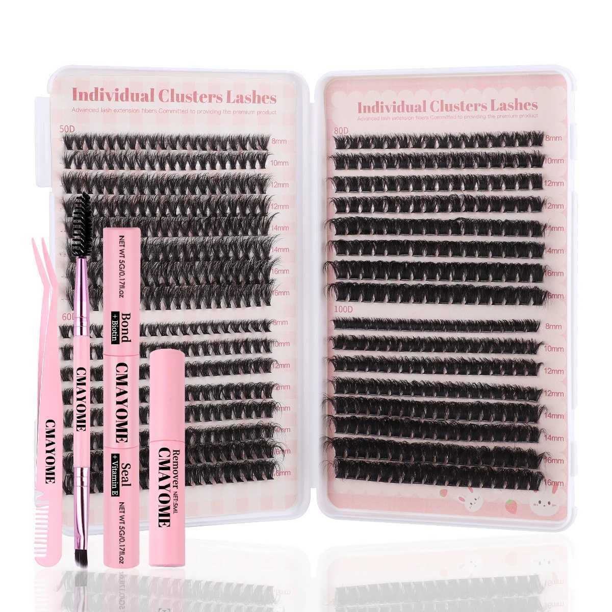 DIY eyelash extension kit 592pcs personal eyelash cluster D curl 8-16mm mixed eyelash cluster with eyelash bonding and sealing and eyelash application