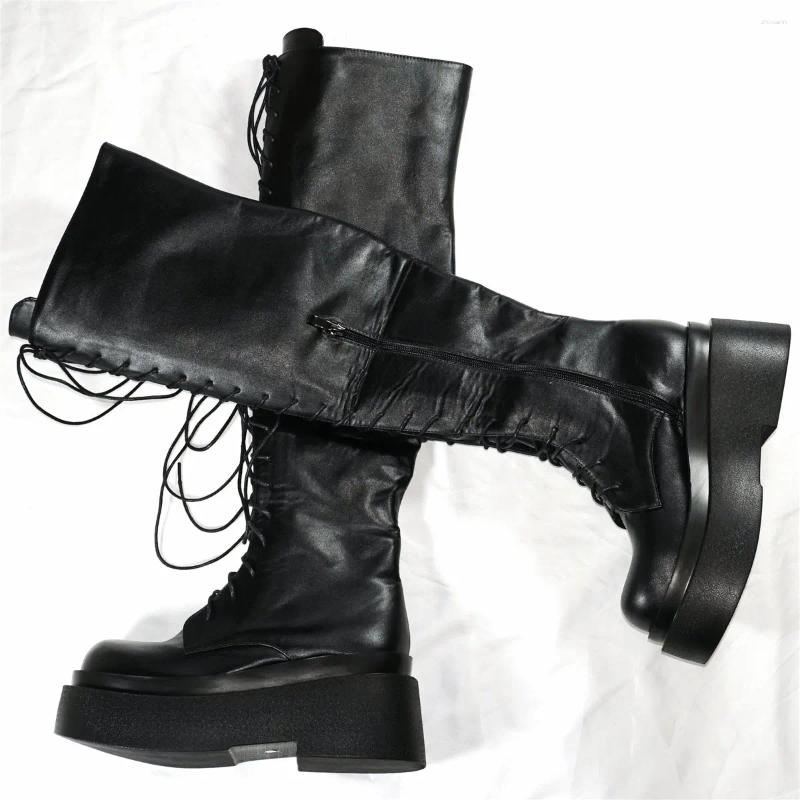 Boots Platform Pumps Shoes Women Black Lace Up Super High Heels Thigh Female Round Toe Wedges Fashion Sneakers Casual