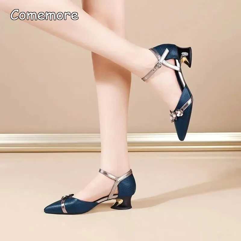 High Quality Comemore Womens Sexy Pump Med Heels Pointed Toe Womens Dress Shoes Womens Wedding Party Low Heels Elegant Zapatos De Mujer 41 T241024