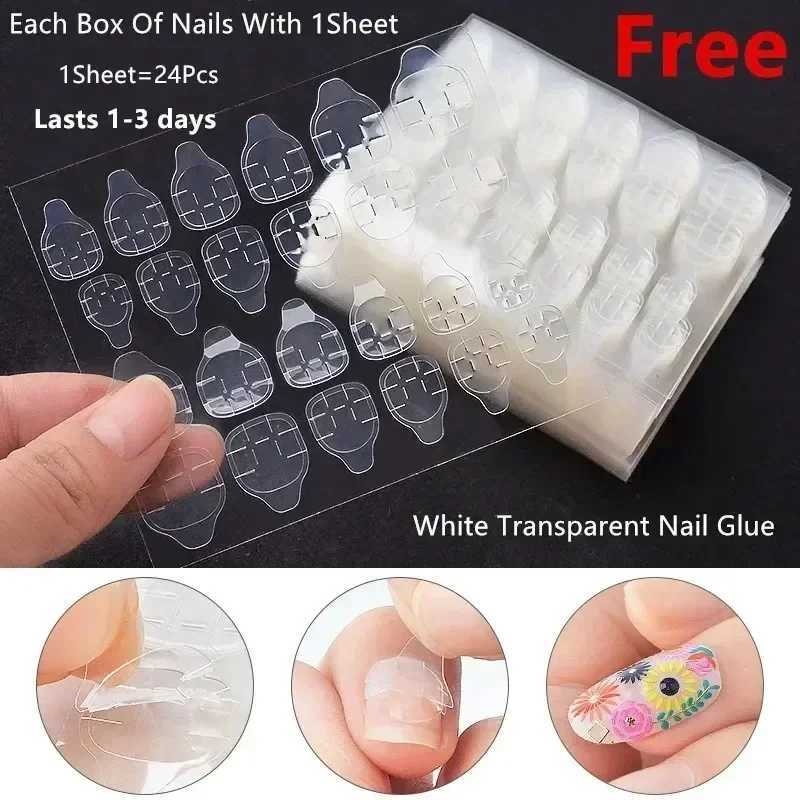 24Pcs/Box French Fake Nails Press On Stiletto False Nail Tips Sticker Nail Set Nail ArtXJ241025