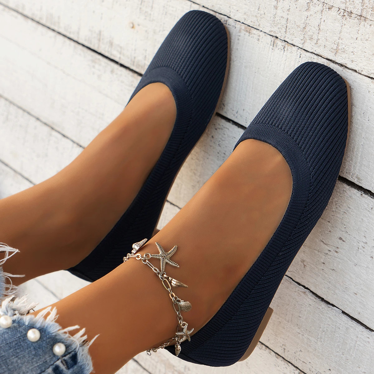 Womens Apartment Solid Color Black Womens Apartment Sliding on Light Comfortable Folding Apartment Womens Brown Flat Shoes 241024