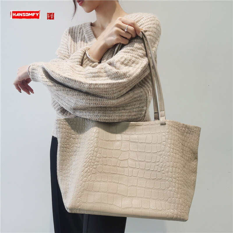 Genuine Leather Women Handbags 2024 Fashion Commuter Shoulder Bag Large Capacity Crocodile Pattern Portable Tote Bags