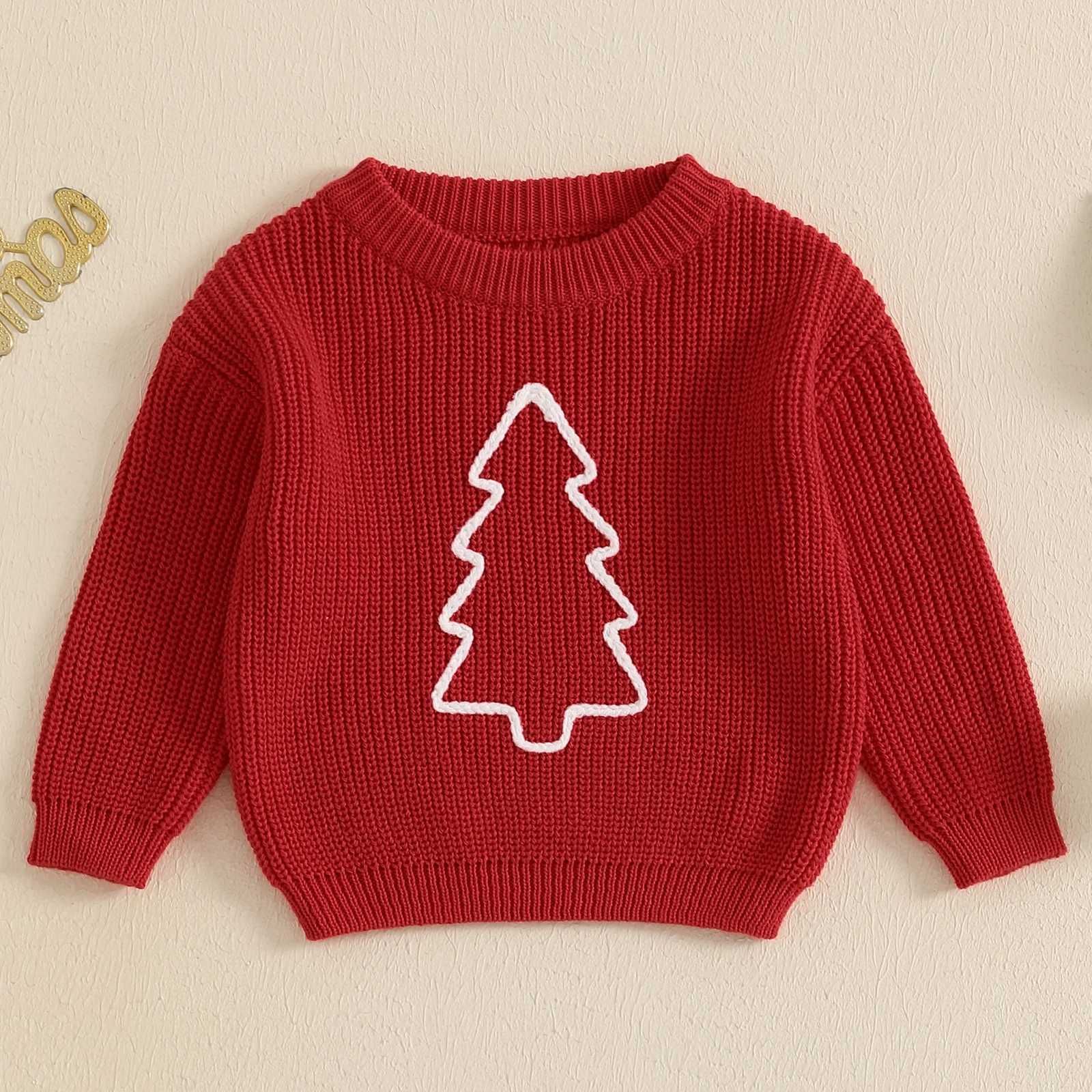 Citgeett Winter Christmas Childrens Girls Boys Sweaters Tree Embroidered Long Sleeve Pullup Top Christmas Clothing W241025