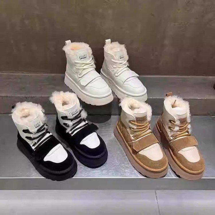new designer men womens snow winter cotton warm fur furry shoes velcro boots booties