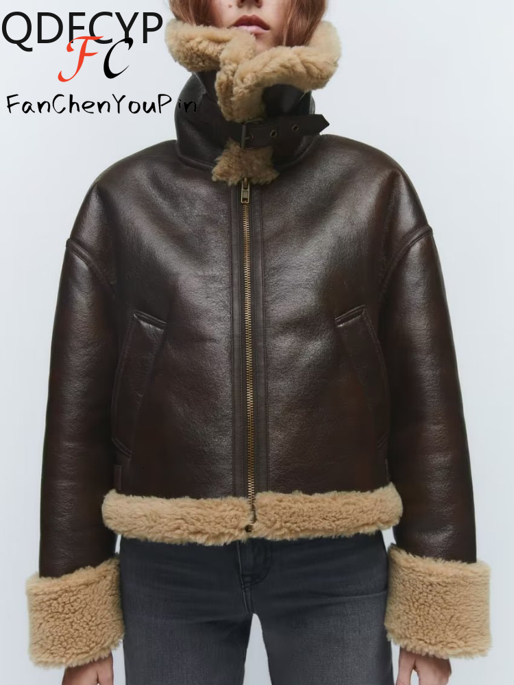 Womens Coats New Autumn Winter 2024 Casual Vintage Large Lapel Short Pockets Jacket Top Loose Lamb Wool Lazy Warm For Women