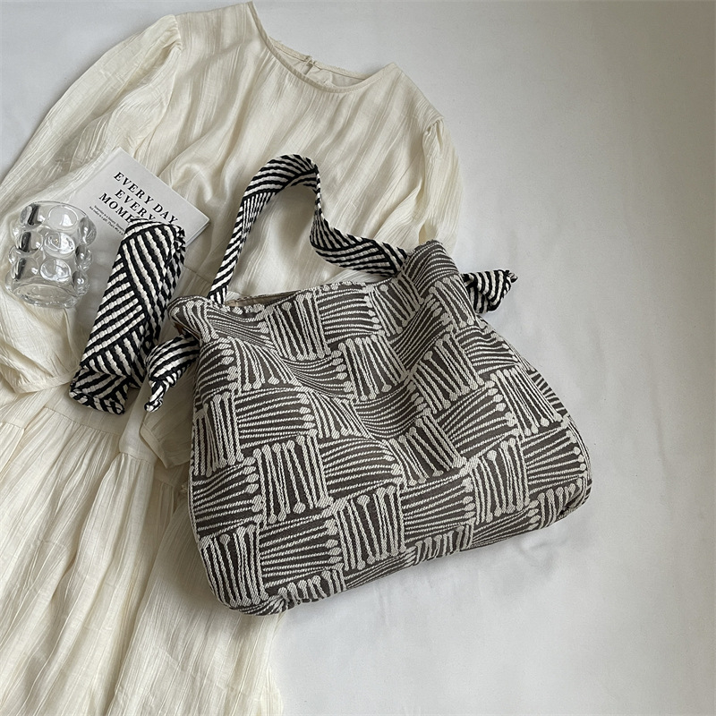 Shoulder Bags Women's Fashion Armpit Bag Canvas Bag Mori Canvas Geometric Stripe Shoulder Bag Work Commuter Bag Large Capacity Totes Women's