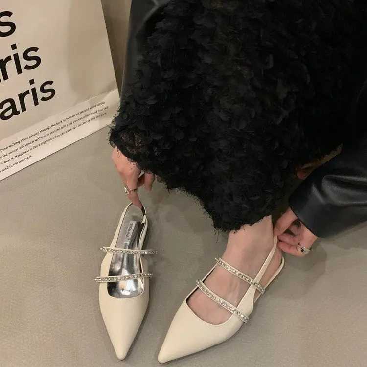 High Quality Sandals Womens Shallow Mouth Set Womens Beige Summer Dress New Original Low Black Girl Pointed Clear Comfort F T241024