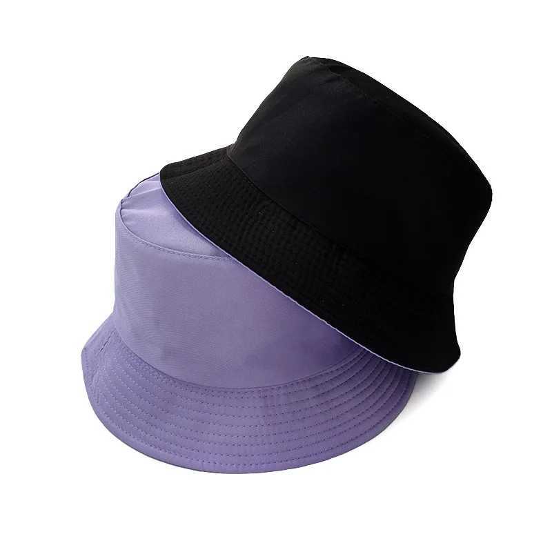 Unisex Hat Black Solid Color Double-Sided Simple Bob Hip Hop Bucket Hat Mens Womens Panama Beach Fishing Sun CapX241025