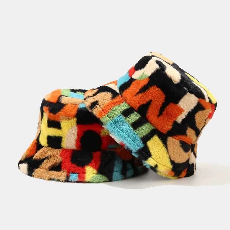 2024 Womens Winter Bucket Hats Printed Thick Warm Winter Cap Female Lady Casual Buckets Hat New DesignerX241025