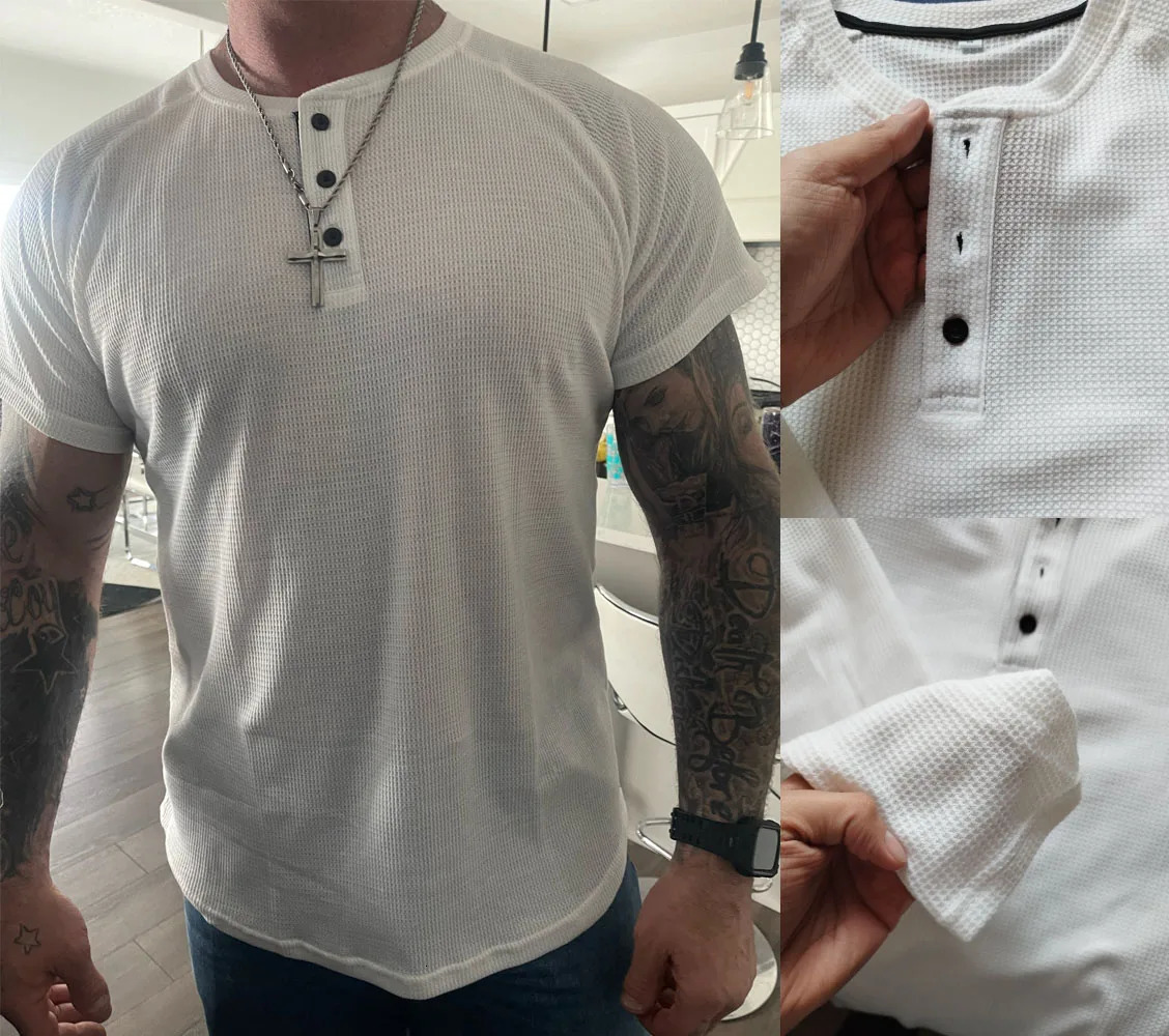 Parklees Grey Waffle Mens Henley Shirt Casual Solid Breathable High Quality Shirts Regular Fit Long Sleeve Basic Tops Tees Homme 241024