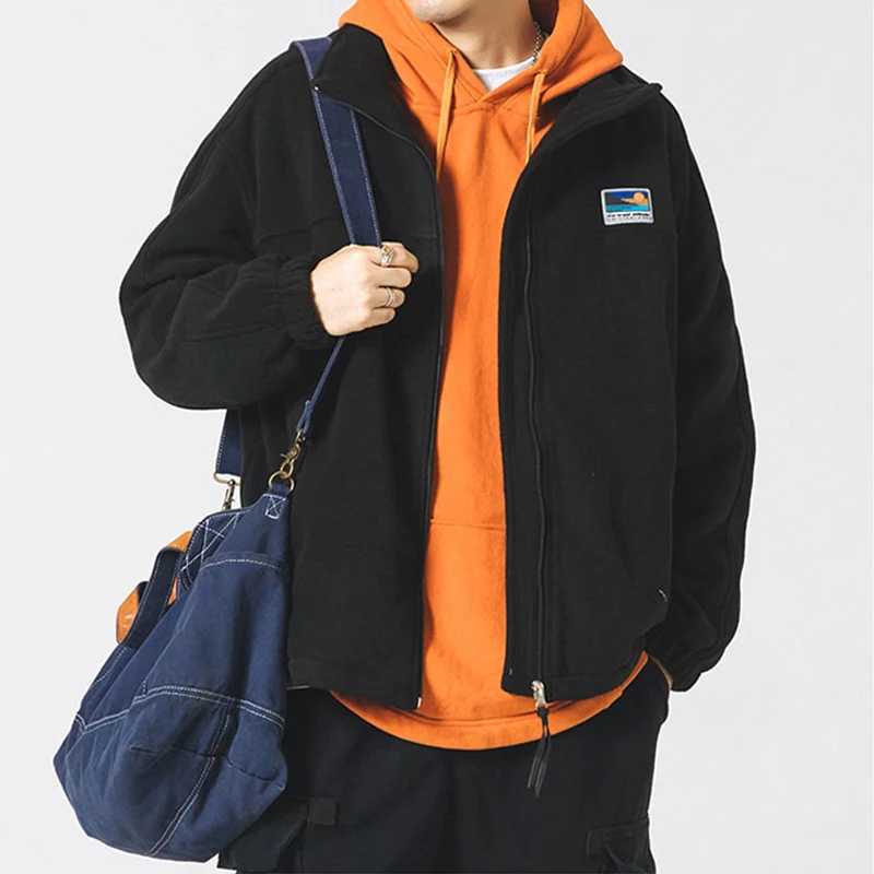 Autumn vintage polar wool jacket mens decal zipper loose decal jacket winter stand up bomber jacket W241024