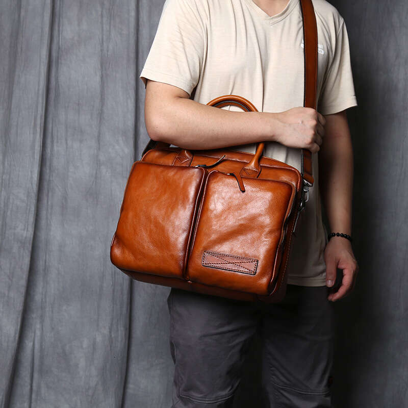 Retro Briefcase Top Layer Leather Handbag Casual Shoulder Messenger Business Laptop Trendy Men's Bag NZPJ