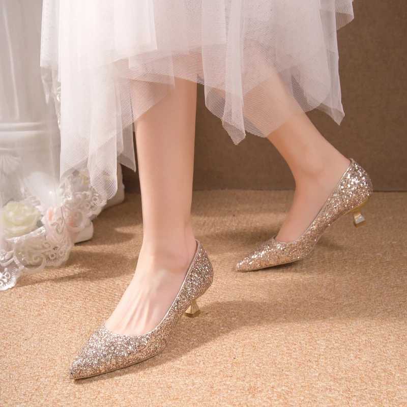 High Quality Crystal Wedding Shoes for Women New Gold Wedding Bridal High Heels Bridal High Heels T241024