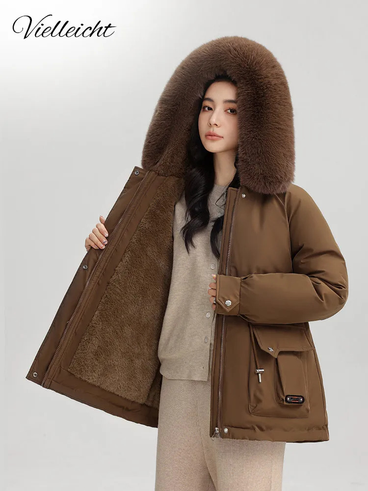 Vielleicht Vintage College Style Winter Clothes Women Jackets Coat Wool Liner Medium Long Parkas Fur Hooded Outwear 241021