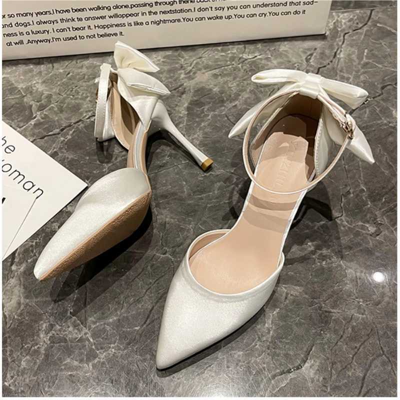 High Quality New white high-heeled shoes with bow French temperature point sandals designed with sensory bridal maid shoes T241024