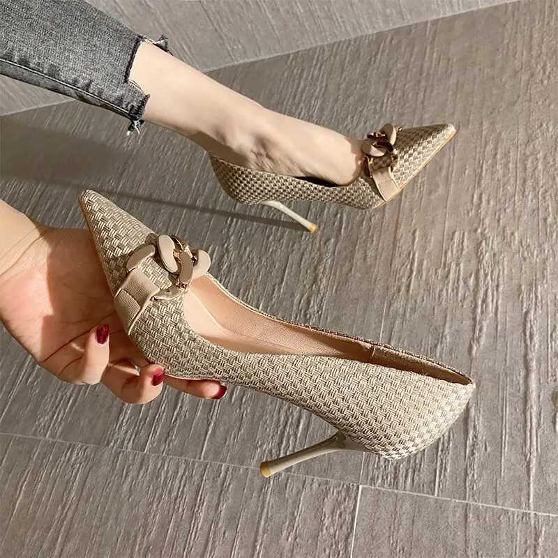 High Quality New Fi Pointed Toe Hemp Pump High Heels Womens Black Shoes Pointed Toe Wedding Dress T241024