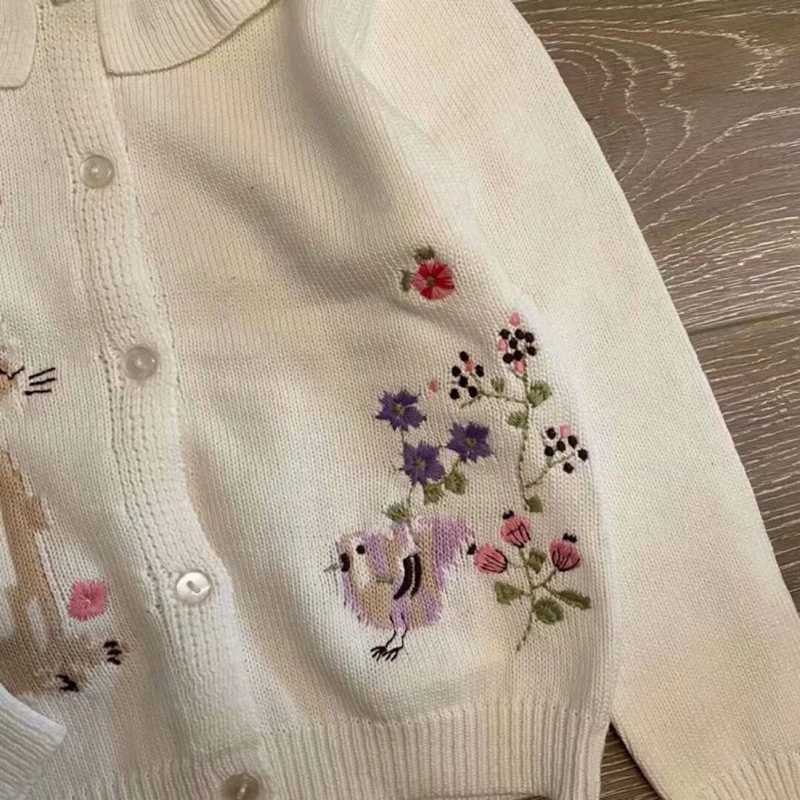 Flea Count Preschool White Flower Rabbit Baby Knitted Open Knitted Woolen Sweater for Girls Winter Clothing Childrens Sweater 2-7 Years Old W241025