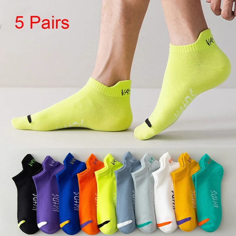 5 Pairs Bright Color Ankle No Show Socks Men Breathable Street Fashion Sport Deodorant Invisible Travel Running 241017