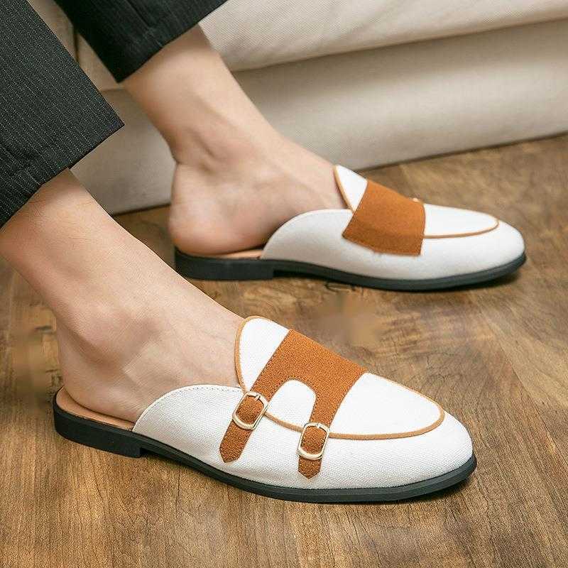 Men Dress Shoes Small Leather Shoes Breathable Summer British Half Slipper Sandals Korean Version One Foot Lazy Casual Shoes Male 241009