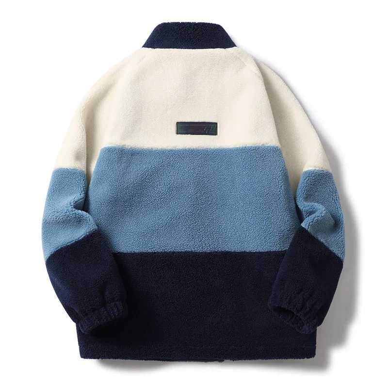 Mens Lambswool Jacket Autumn Winter New Collection Colorful Building Blocks Warm Outdoor Travel Rack Collar Coat Mens Loose Padded Clothes W241024