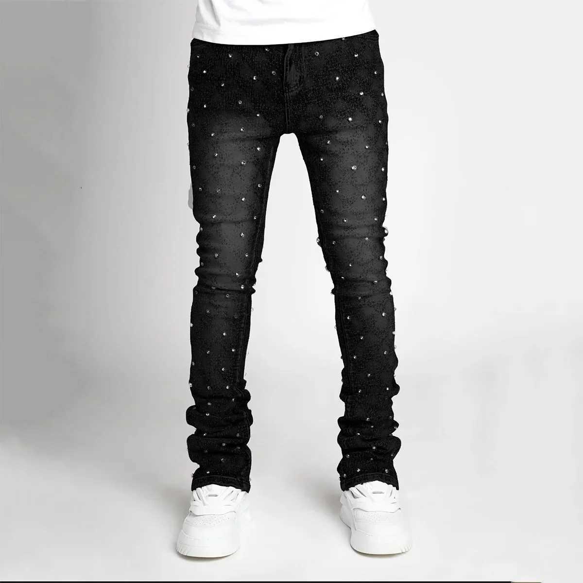 Men's Jeans Mens jeans fashion straight stretch pearl denim mens laminated pants Q241024