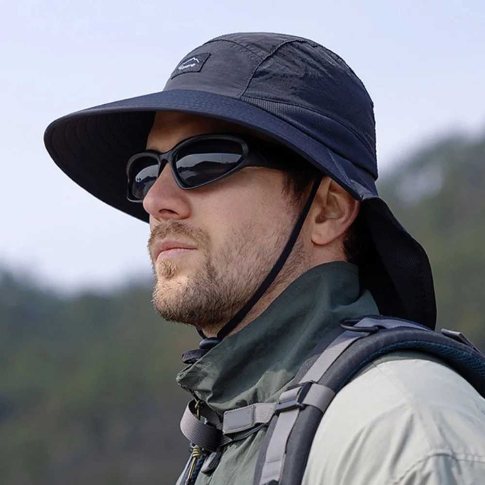Wide Brim sun hat with neck Fl UV sun protection yard work wildlife park hiking hat mens outdoor adventure fishing bucket hat W241024