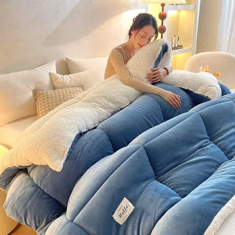 Winter Thick Warm Bedding Home Textiles Imitation Sheepskin Down Bedding Comfortable Single Large Soft Wool Throw Blanket W241024