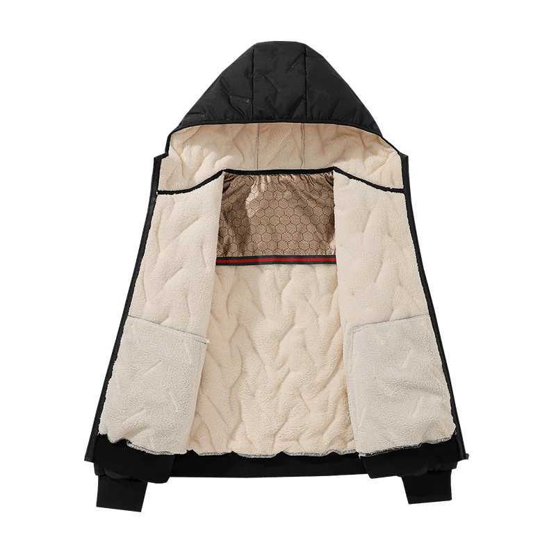 Winter jacket mens hooded cashmere thick jacket 2024 new casual graphene cotton jacket mens solid Flce windproof apron jacket W241024