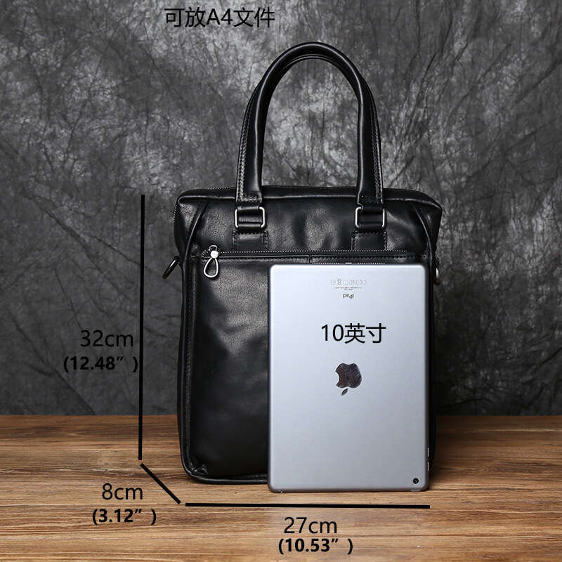Men's Leather Business Handbag Top Layer Cowhide One Shoulder Messenger Vertical Office Computer Bag Simple Briefcase