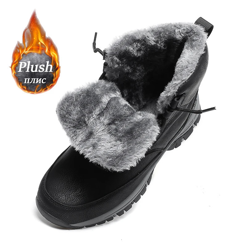 2024 Winter Mens Sports Shoes Plush Hiking Shoes TPR Shoes Anti slip Ankle Boots Waterproof Leather Warm Snow Boots 241024