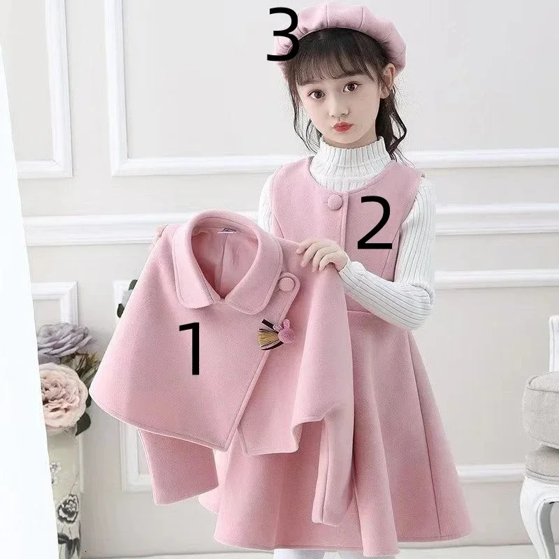 Girl Autumn Winter Dress Set Ethnic Style Little three Piece Woolen Performance korean Childrens y241025