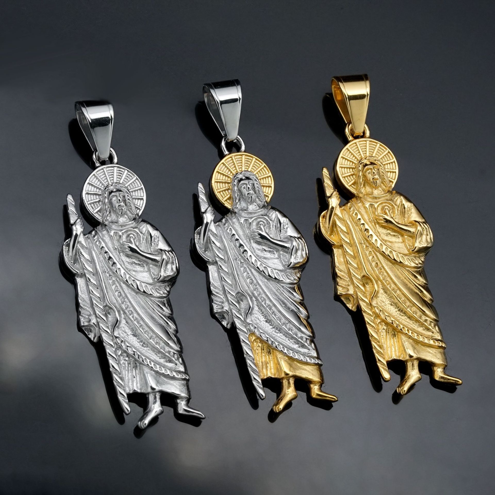 Hip Hop New St Jude Pendant Necklace Stainless Steel 18K Real Gold Plated Mens Jewelry