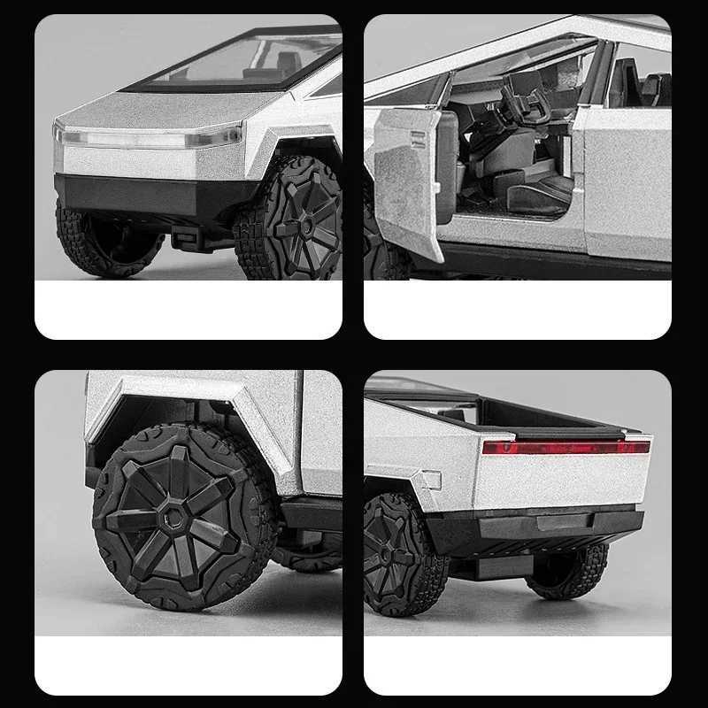 High Quality 1 36 Tesla Cyber Truck Alloy Car Model Die Casting Car Toy Sound Light Leather Truck Childrens Christmas Gift Boy Toy T241025