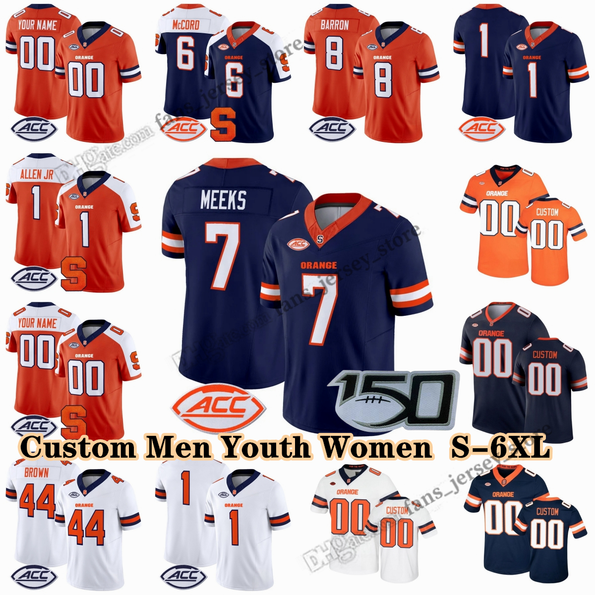 Custom S-6XL Syracuse Orange College Football Jerseys 6 Kyle McCord 1 LeQuint Allen 7 Jackson Meeks 8 Justin Barron Michael Johnson Jr Yasin Willis Will Nixon Villari