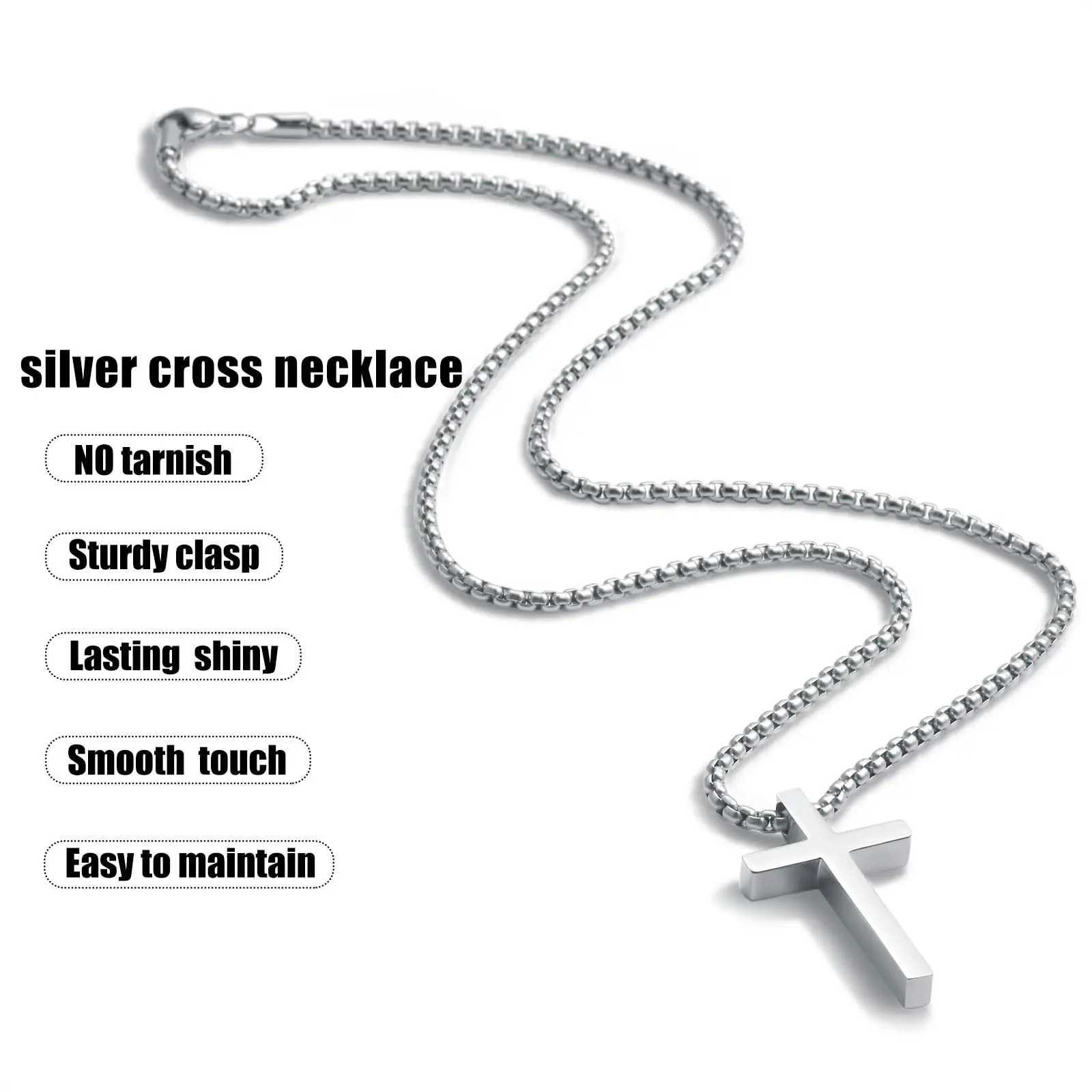 Vonmos 16-24 inch silver cross necklace for men featuring a 2.5mm cross chain and exquisite stainless steel cross pendant Y241025