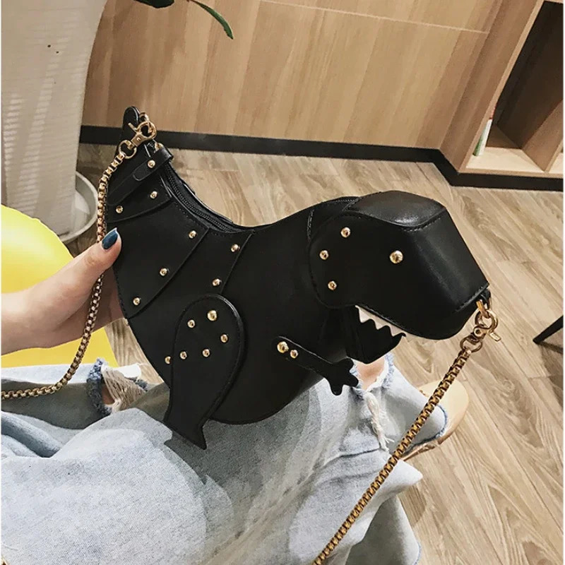 Trend Fashion 3D Dinosaur n Rivets Pu Leather Girls Chain Purse Shoulder Bag Tote Ladies Crossbody Mini Messenger Flap 241021