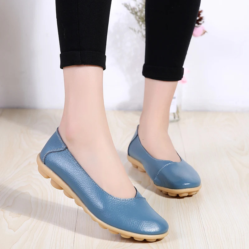 Womens flat shoes mothers shoes cowhide genuine leather sandals ballet dancers Zapatillas Mujer ballet troupe anti slip 241024