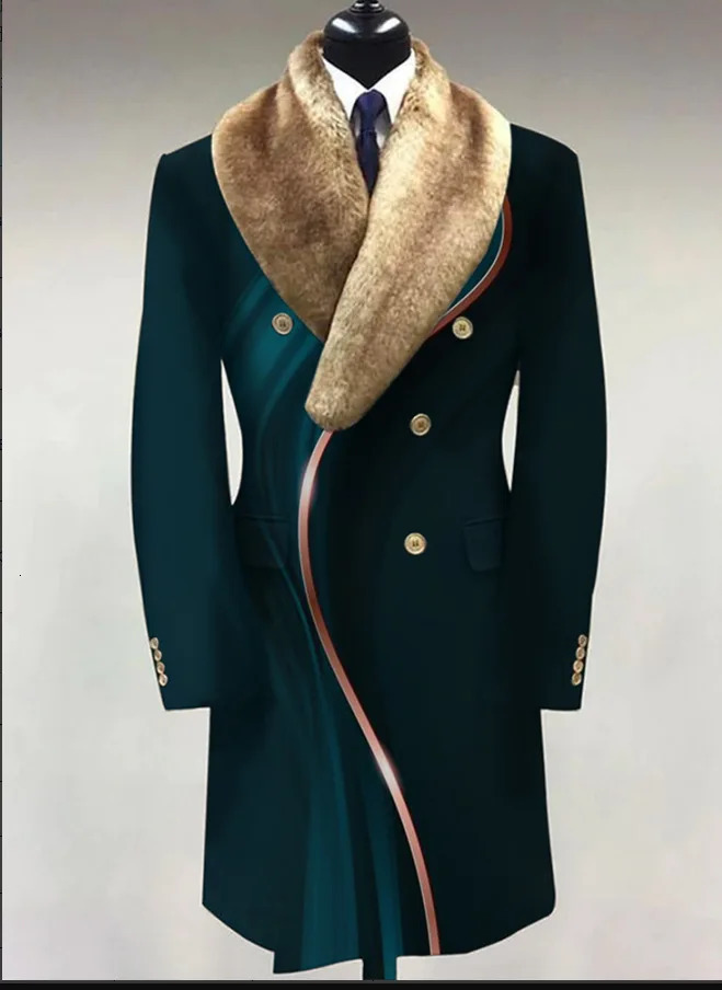 Customized European and American autumn and winter navy blue mens wool coat with collar print medium long casual jacket only for men 241025