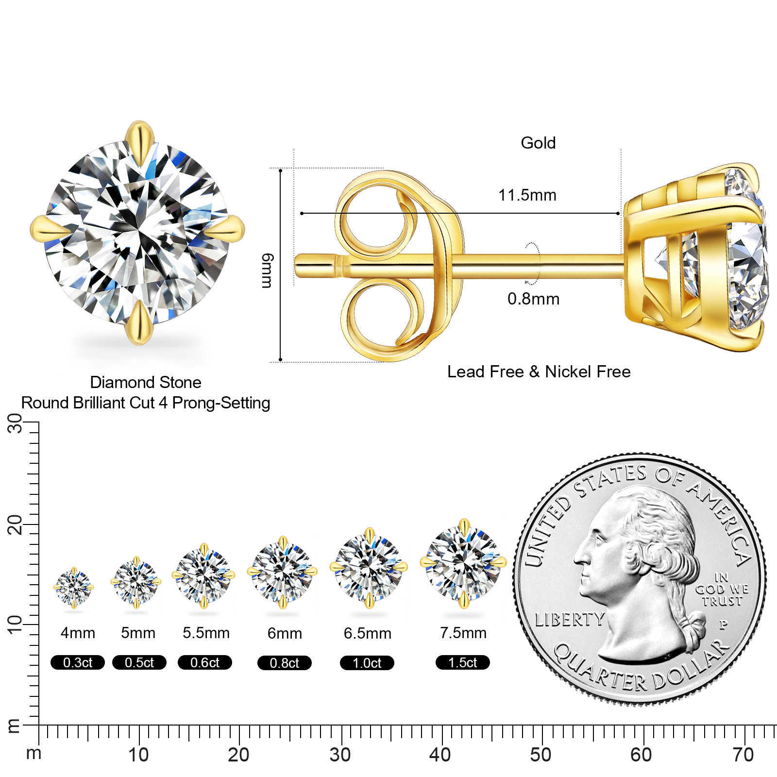 Luxurious IGI Certified Diamond Conflict-Free Ethical Jewelry 18K Real Gold Lab Grown Diamond Round Stud Earrings for Women