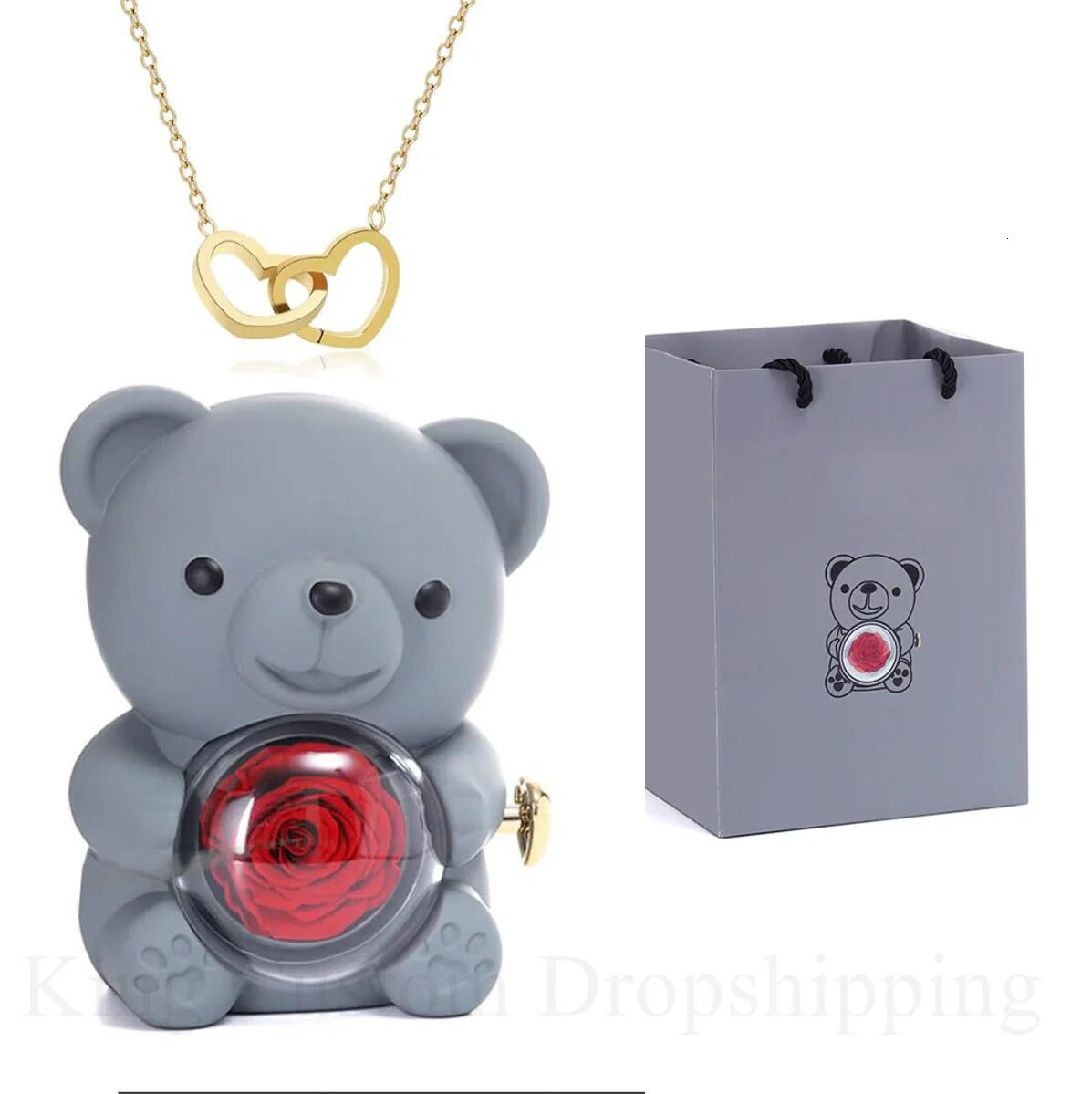 Rotating Rose Bear Bead Treasure Box Customized Name Necklace Eternal Flower Gift Box Valentines Day Christmas Gift 241025