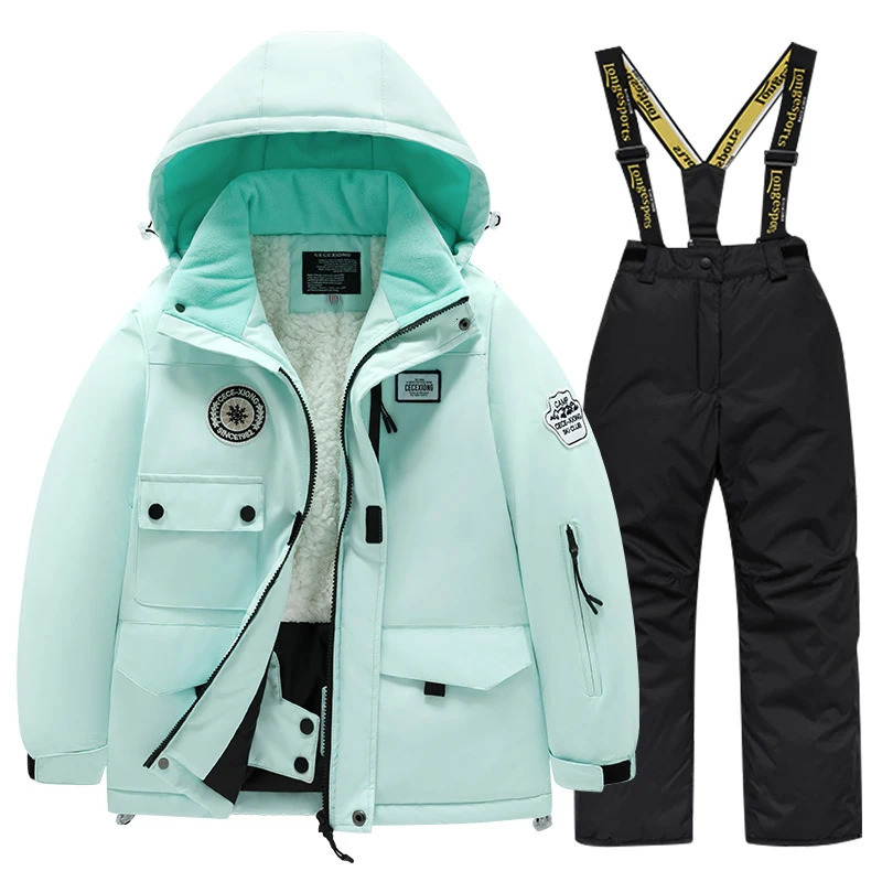 Winter childrens ski suit set separate for boys and girls single board thick warm waterproof cotton clothing equipment 241025