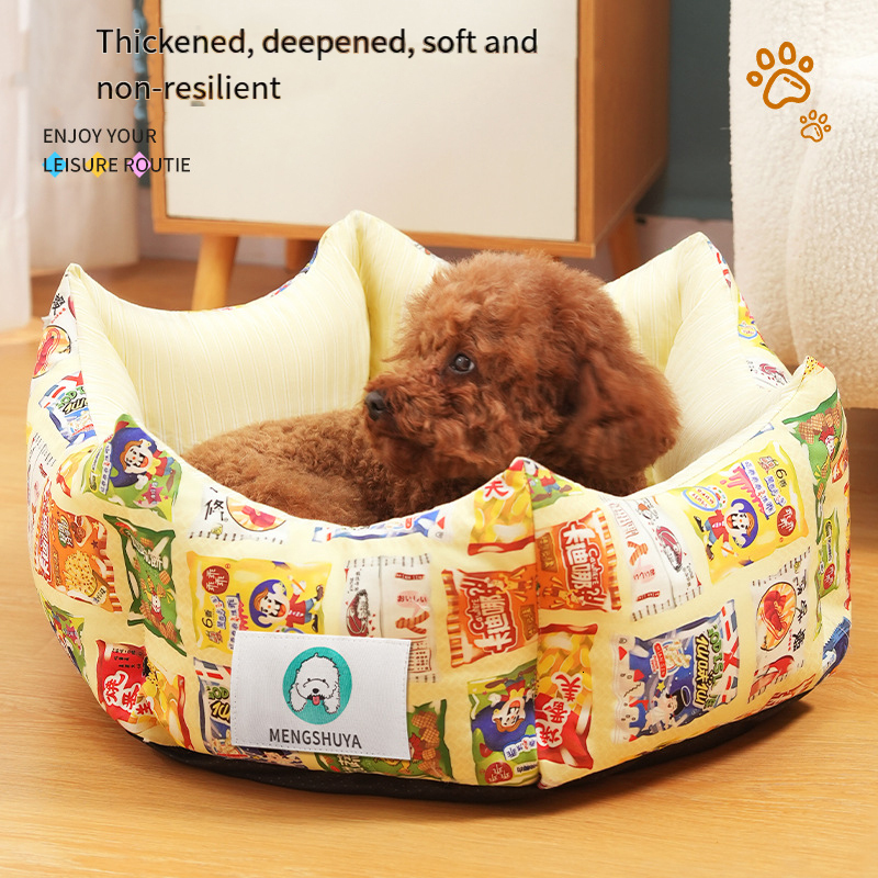 2024 New hexagonal shape dog kennel cat kennel cartoon pattern cute dog sleeping mat for all seasons