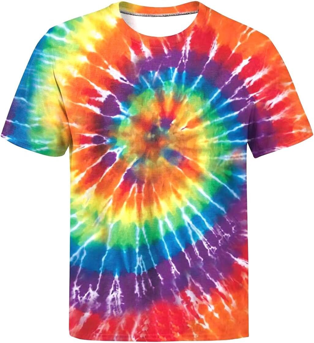 Mens T shirt Tie Dye Shirts for Men Women, Short Sleeve Mens Tie Dye Shirts, Mens Women Rainbow Tie Dye Casual tops summer clothes