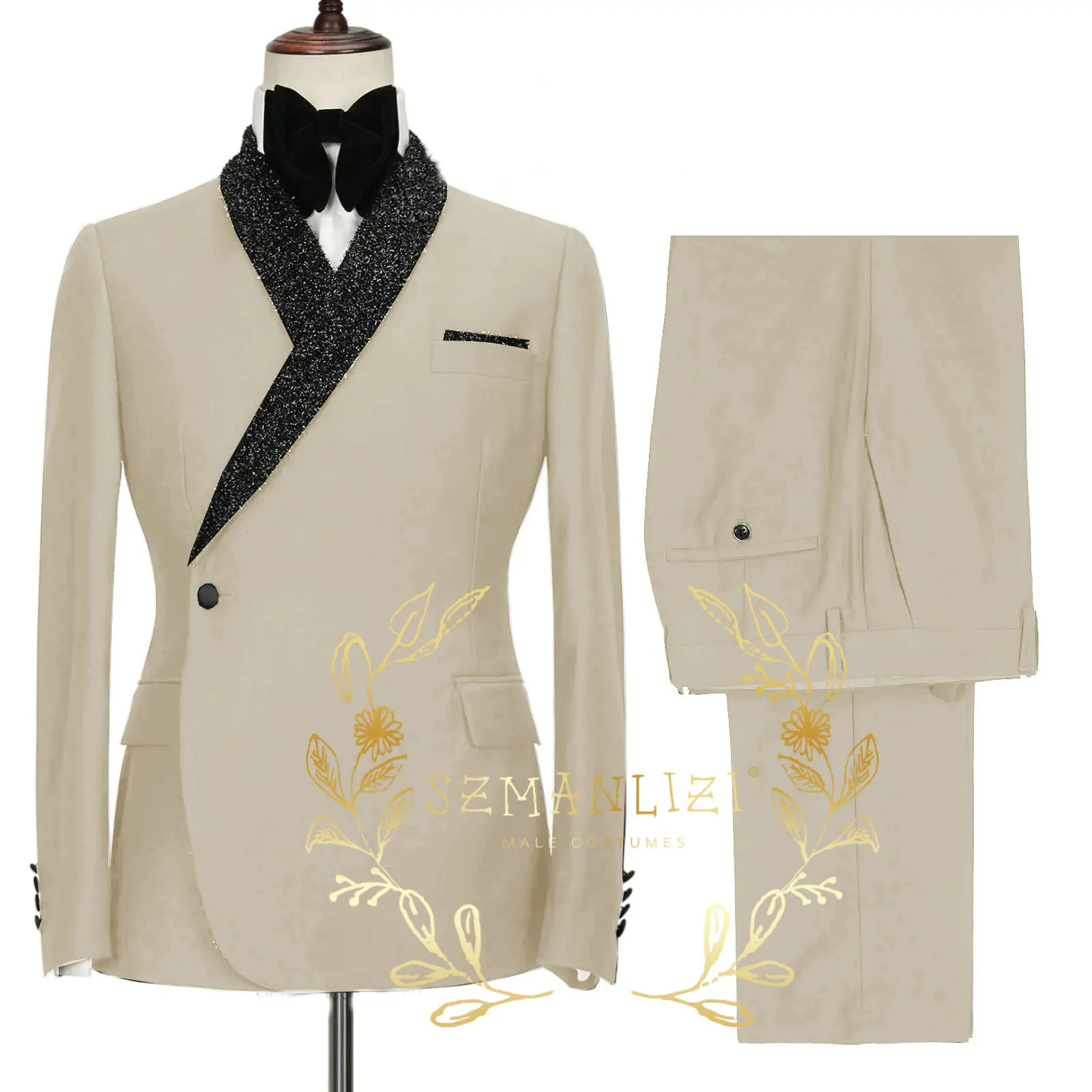 Double Breasted Black Shawl Lapel Slim Fit Mens Suits Wedding Groom Tuxedos Male Dress Party Jacket Pant Terno Masculino 241025