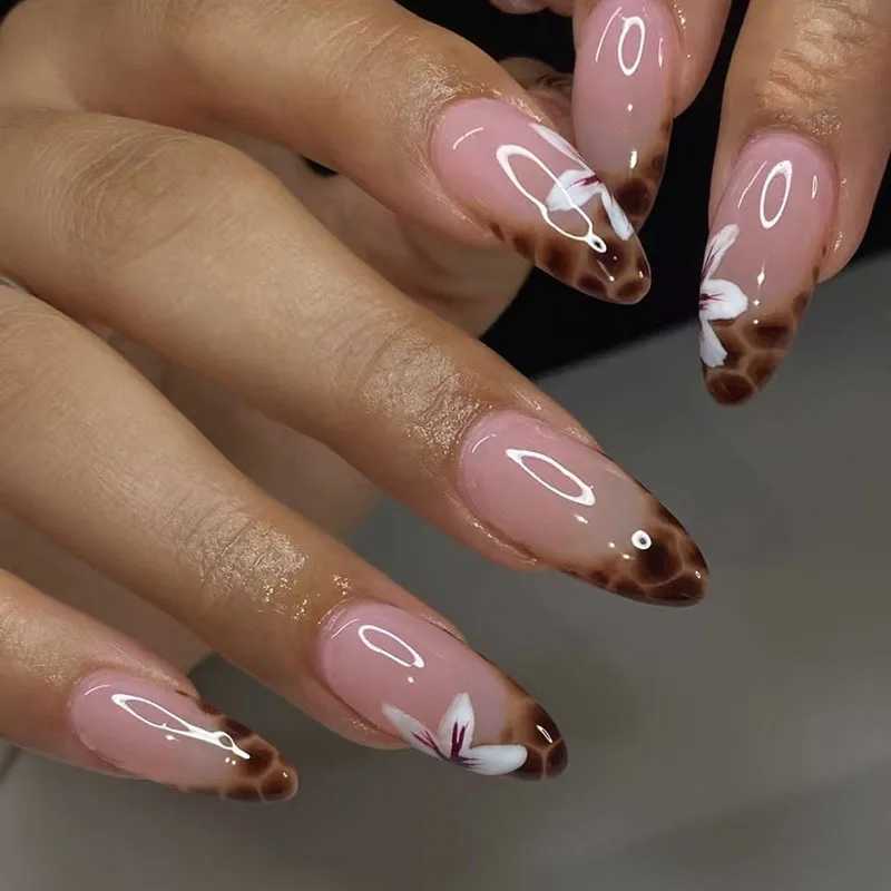 Leopard Orchid 24 Piece Press Nail Pink Gradient Fake Nail Smooth Artificial Finger Manipulation Reusable Female Fake Nail W250410