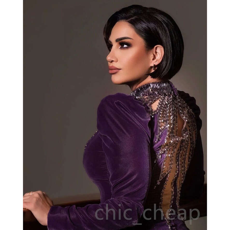 Ebi Purple Aso Arabic Mermaid Prom Dresses Beaded Crystals Evening Formal Party Second Reception Birthday Engagement Gowns Dress ZJ
