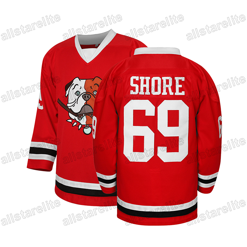 Men's Black # 69 Shore Ice Hockey Jersey, Loose Embroidered Long Sleeves, Sports Fashion Casual, Street Breathable Blue Red Black White