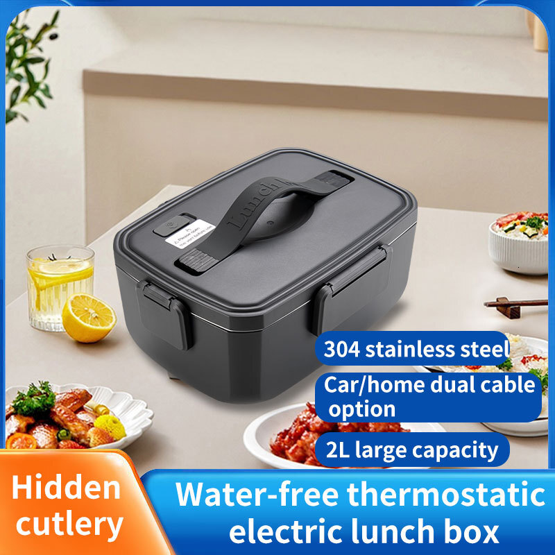 220+12/24v Electric Lunch Boxes Car Plug-in Portable Water Free Fast Heating Bento Lunchbox With High Power 90W And Large Capacity 2.0L