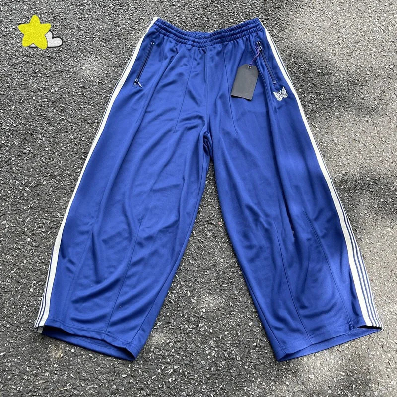 Casual Fashion Oversize Wide Leg Striped Sweatpants Men Women 1 1 Tag Butterfly Embroidery Pants Jogger Drawstring Blue Trousers 241025