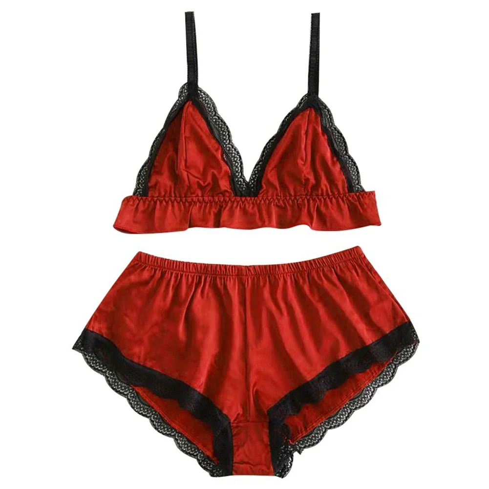 2025 New designer women fashion s lace vest underwear sexy satin silk pajamas shorts pajamas gerie Pamas Trikini top underwear set